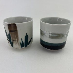 Vintage Japanese Tea Cups Saki Cups Sauce Cups Ceramic Set Of 2 Hand Painted
